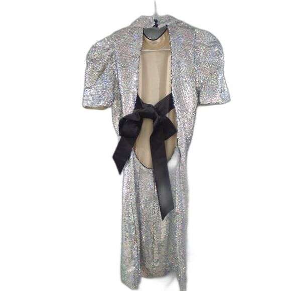 ASOS 80's Sleeve Sequin Iridescent Bow Back Mini Dress 2 - Picture 8 of 12